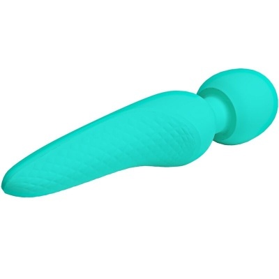 Vibrador azul turquesa de silicone com textura e base arredondada
