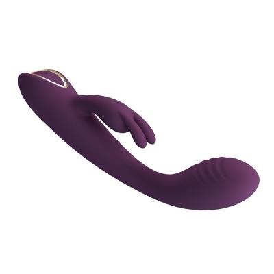 Vibrador roxo com textura ondulada e apêndice para estimulação