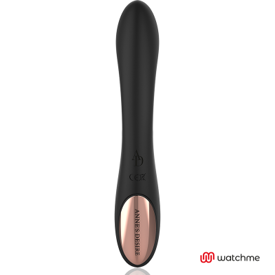 Vibrador feminino preto com detalhes dourados e texto ANNE'S DESIRE