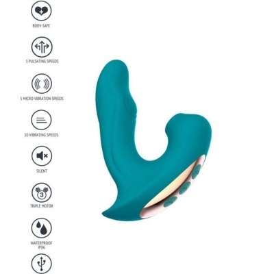 Vibrador azul turquesa com controle e múltiplas funções