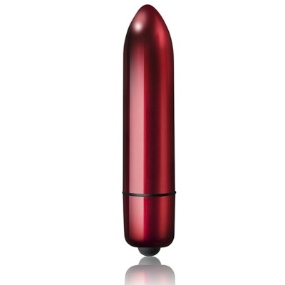 Vibrador cilíndrico vermelho metálico com ponta arredondada