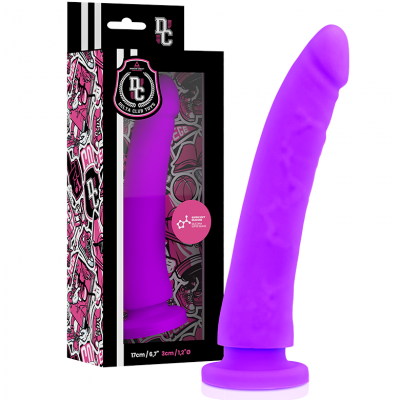 Dildo roxo de silicone com textura realista e embalagem colorida