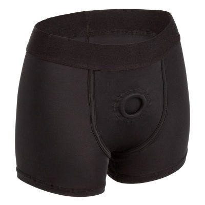 Cueca boxer preta com abertura circular reforçada na frente