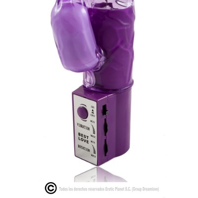 Vibrador roxo texturizado com base retangular e botões