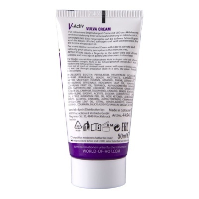 tubo branco e roxo de creme V-Activ Vulva Cream 50 ml