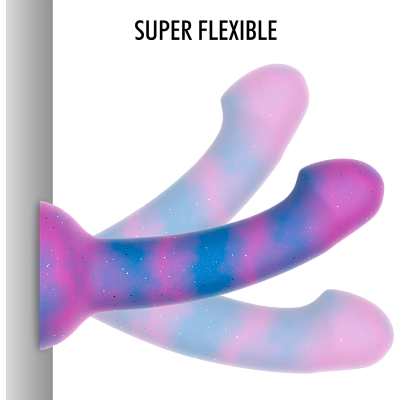 Produto flexível de silicone com cores azul, rosa e roxo em degradé