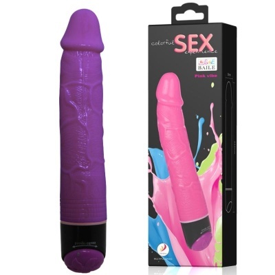 Vibrador roxo de silicone com embalagem preta e rosa