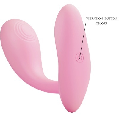 Produto rosa em silicone com botão VIBRATION BUTTON ON/OFF em fundo branco
