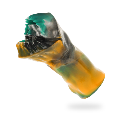 Luva de borracha multicolorida em fundo branco