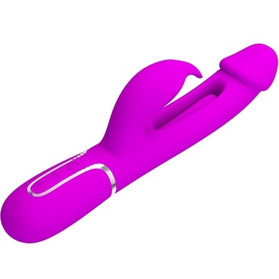 Vibrador cor-de-rosa em silicone com forma anatómica e detalhes prateados
