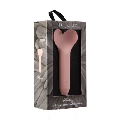 Vibrador cor-de-rosa em forma de coração na embalagem da marca JE JOUE