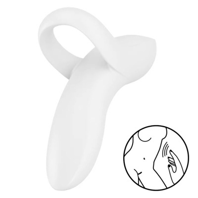 Anel branco curvado em silicone com ilustração de uso axilar