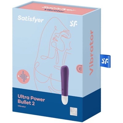 Embalagem azul do vibrador Satisfyer Ultra Power Bullet 2 com desenho abstrato e texto