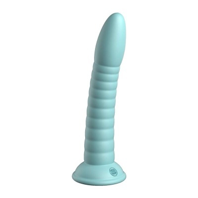 Vibrador azul claro com textura anelada e base larga