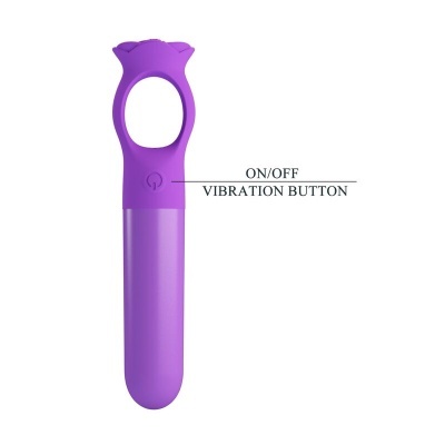 Produto roxo com botão de vibração ON/OFF