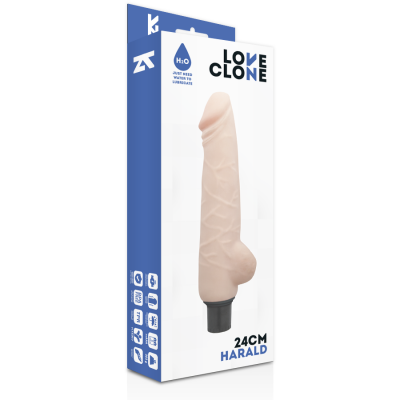 Embalagem e dildo Love Clone 24CM Harald cor de pele com base preta