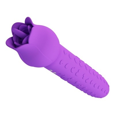 Vibrador de silicone roxo em forma de flor com textura texturizada