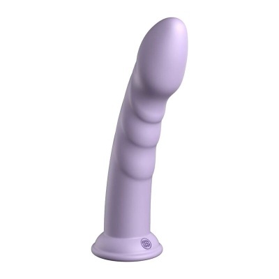 Vibrador lilás em silicone com sulcos ondulados e base redonda