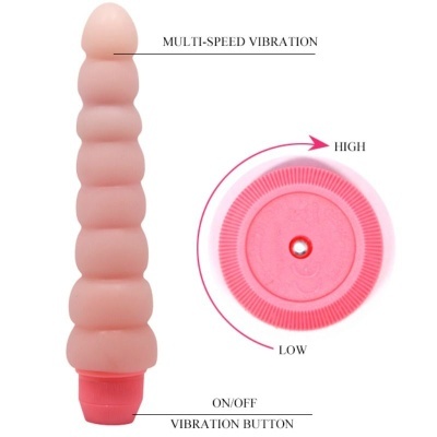 Vibrador rosado com textura em camadas e controle de vibração na base