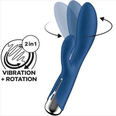 Vibrador azul escuro 2 em 1 com vibração e rotação