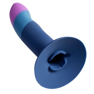 Produto em silicone cilíndrico colorido com base circular azul