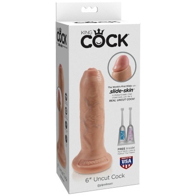 Embalagem branca com dildo realista bege KING COCK 6'' Uncut Cock feita nos EUA.