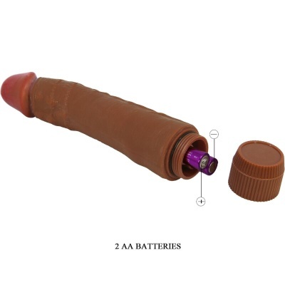 Vibrador castanho com textura e tampa removível para pilhas AA