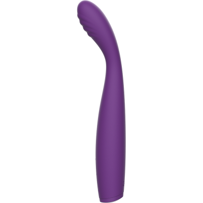 Vibrador roxo curvo com textura ondulada na ponta
