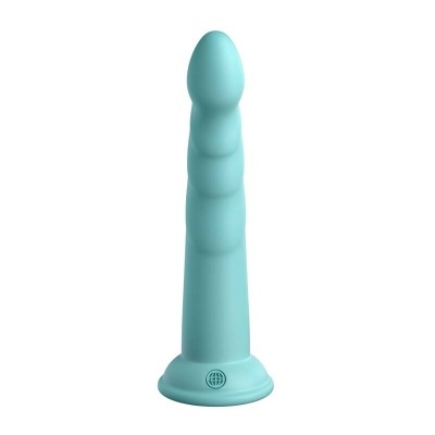 Dildo azul claro com textura ondulada e base redonda