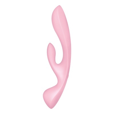 Vibrador rosa em silicone com duas extremidades curvas