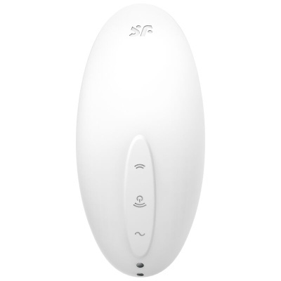 Dispositivo eletrônico oval branco com três botões e ícones