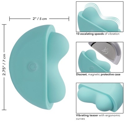 Brinquedo sexual vibratório azul celeste em silicone com caixa protetora magnética.