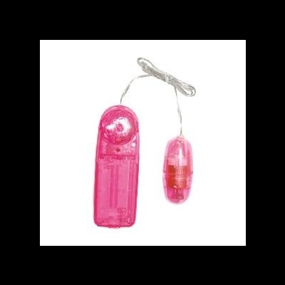 Controlo remoto e vibrador cor de rosa em plástico translúcido ligados por fio branco