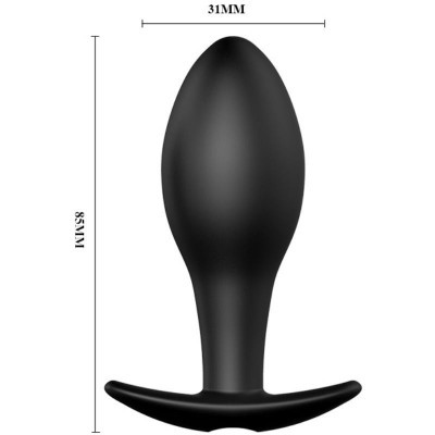 Plug anal preto em silicone com base em T e dimensões indicadas