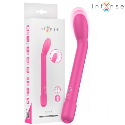 Vibrador rosa em silicone com embalagem branca e texto