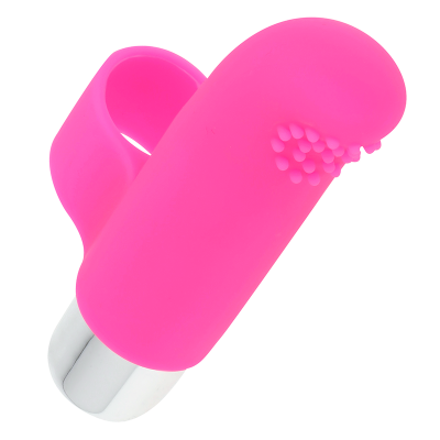 Vibrador pequeno rosa com textura e base prateada