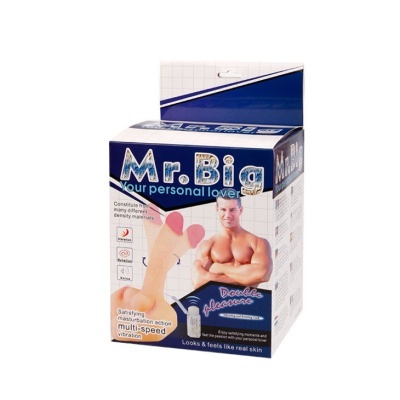 Embalagem de produto Mr. Big com imagem de homem e aparelho em forma de pénis