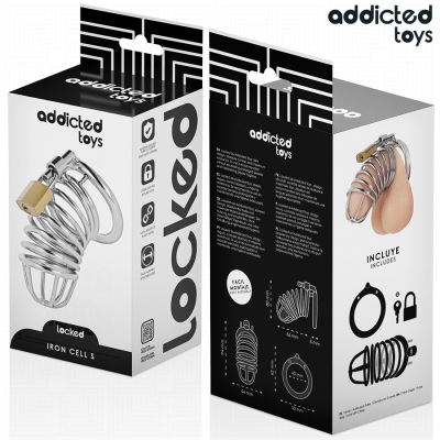 Caixa de brinquedo erótico masculino Locked Iron Cell S em metal prateado com cadeado