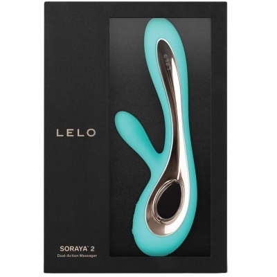 Massajador dual-action LELO SORAYA 2 azul e dourado em embalagem preta