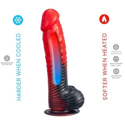 Dildo bicolor vermelho e preto com base de ventosa