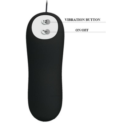 Comando preto com botões VIBRATION BUTTON e ON/OFF