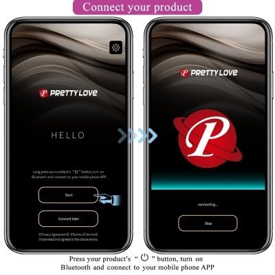 Ecrãs de smartphones com app PRETTY LOVE para conexão Bluetooth