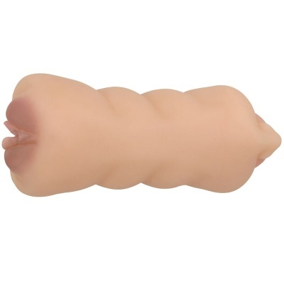 Masturbador masculino em silicone cor pele com textura ondulada e abertura em forma de lábios