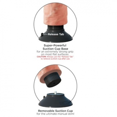 Ventosa preta com base de sucção removível e aba de liberação, texto explicativo em inglês