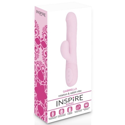 Embalagem de vibrador tipo coelho rosa com texto Inspire Sense