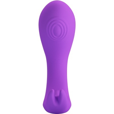 Vibrador roxo em silicone com textura e detalhe em V
