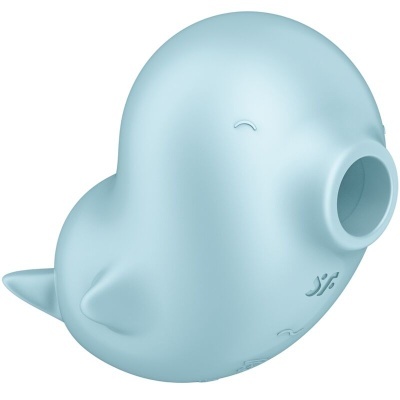 Objeto azul claro com formato de criatura com asas e bico tubular