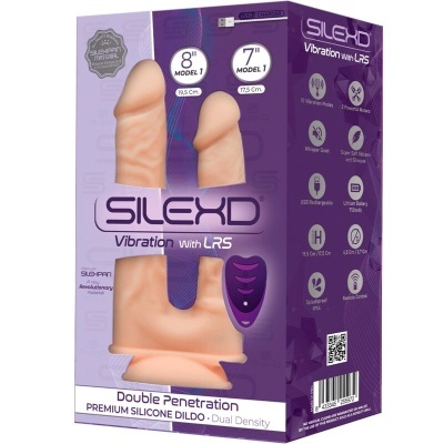 Embalagem roxa de dildo duplo de silicone SILEXD com controle remoto