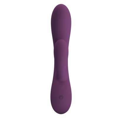 Vibrador roxo com botão de ligar, fundo branco