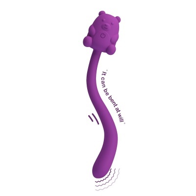 Vibrador roxo flexível com design de urso e botão de ligar